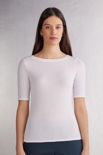 White Boat-Neck Top, Milk White, large image number 0