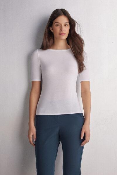 White Boat-Neck Top, Milk White, large image number 1