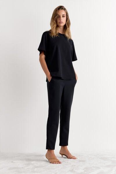 Black Short Sleeve Cotton Top, Black, large image number 0