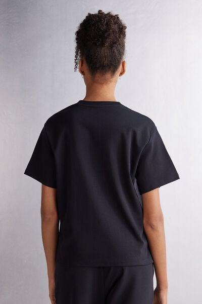 Black Short Sleeve Cotton Top, Black, large image number 2