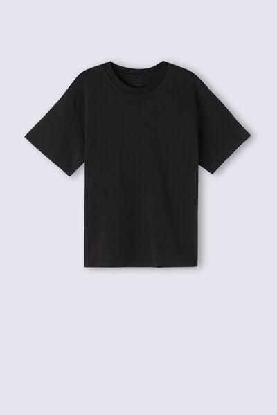 Black Short Sleeve Cotton Top, Black, large image number 3