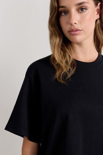 Black Short Sleeve Cotton Top, Black, large image number 5