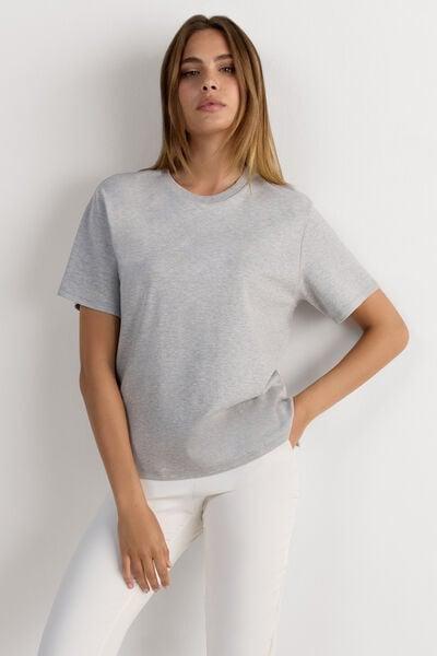 Grey Short-Sleeved Cotton Top, Light Grey Blend, large image number 0