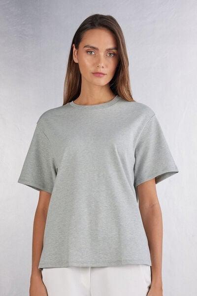 Grey Short-Sleeved Cotton Top, Light Grey Blend, large image number 1