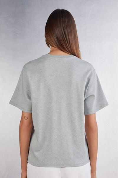 Grey Short-Sleeved Cotton Top, Light Grey Blend, large image number 2