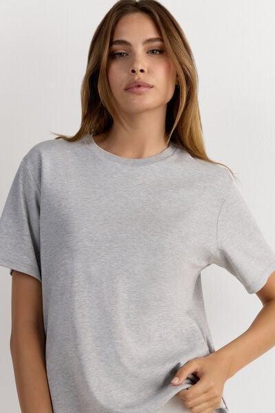 Grey Short-Sleeved Cotton Top, Light Grey Blend, large image number 5