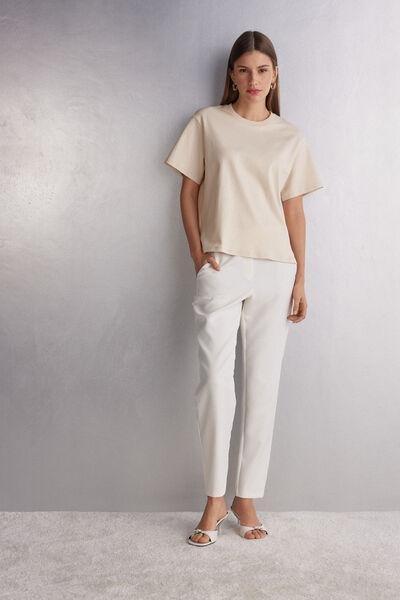 Cream Short-Sleeved Cotton Top, 5601_659J, large image number 1