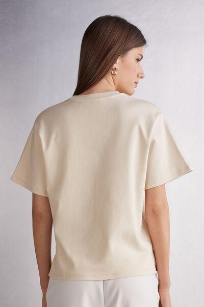 Cream Short-Sleeved Cotton Top, 5601_659J, large image number 3