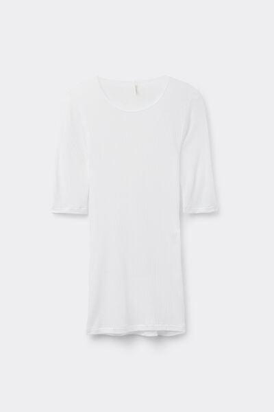White Cashmere Short-Sleeved Blouse, White, large image number 3