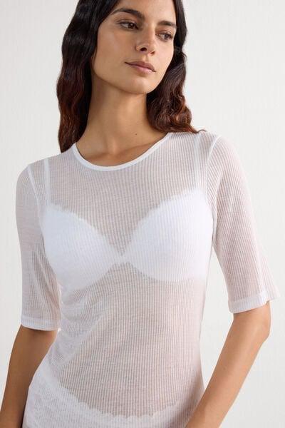 White Cashmere Short-Sleeved Blouse, White, large image number 5