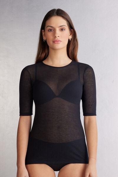 Black Cashmere Short Sleeve Blouse, , large image number 0
