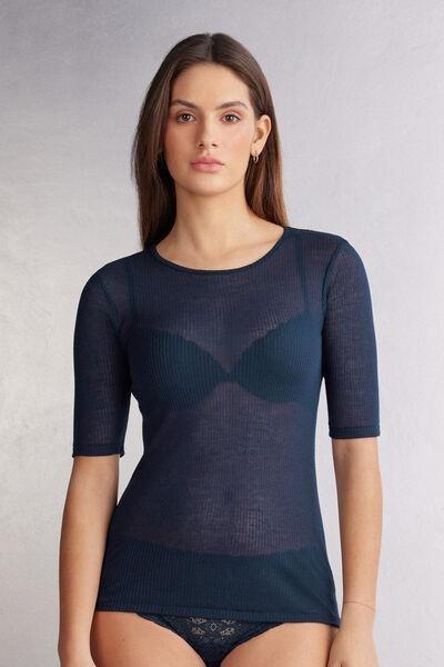 Blue Cashmere Short Sleeve Blouse, Intense Blue, medium