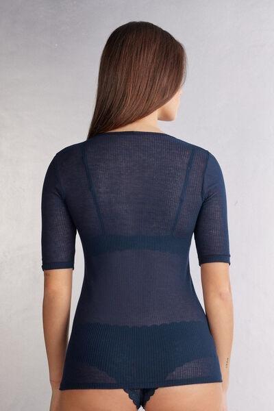 Blue Cashmere Short Sleeve Blouse, Intense Blue, large image number 3