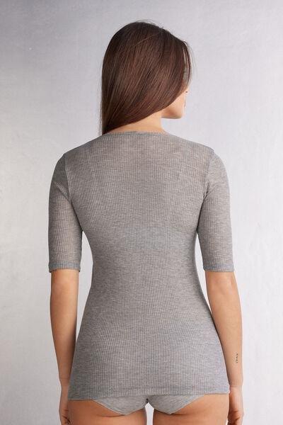 Grey Cashmere Short Sleeve Blouse, 5601_862J, large image number 3