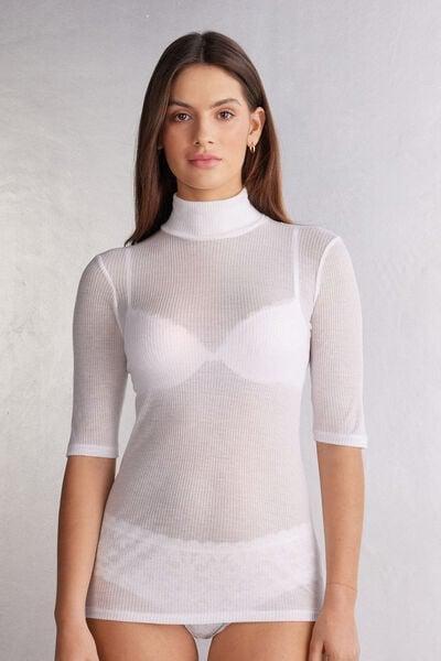 White Cashmere High-Neck Top, White, large image number 1