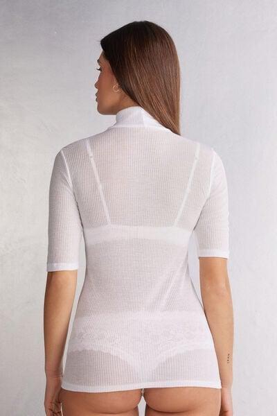 White Cashmere High-Neck Top, White, large image number 2