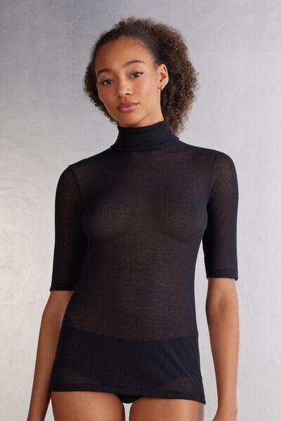 Black Cashmere High-Neck Top, Black, large image number 2