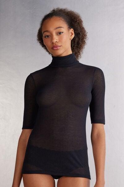 Black Cashmere High-Neck Top, Black, large image number 3
