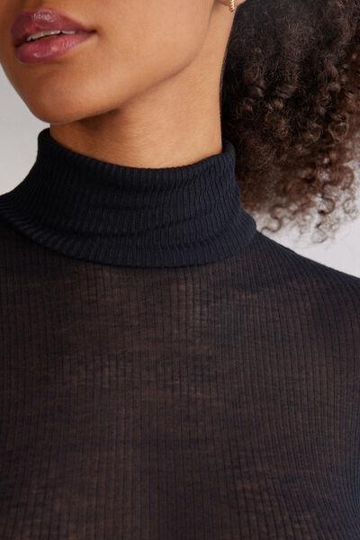 Black Cashmere High-Neck Top, Black, large image number 6