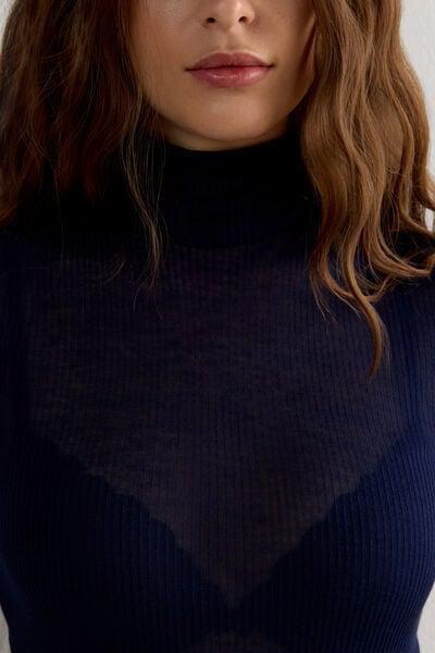 Navy Cashmere High-Neck Blouse, Intense Blue, large image number 5