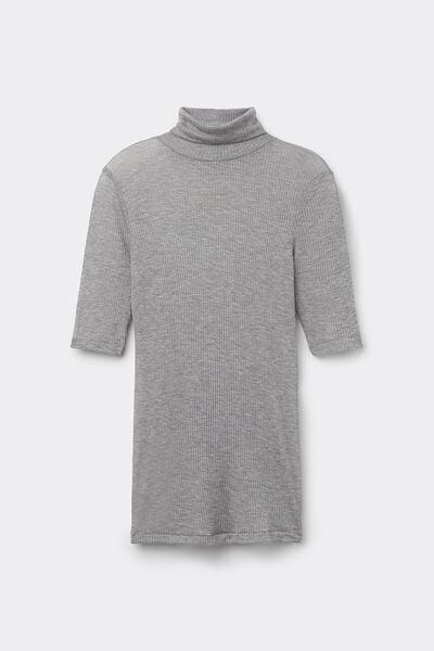 Grey Cashmere High-Neck Blouse, 5601_862J, large image number 3