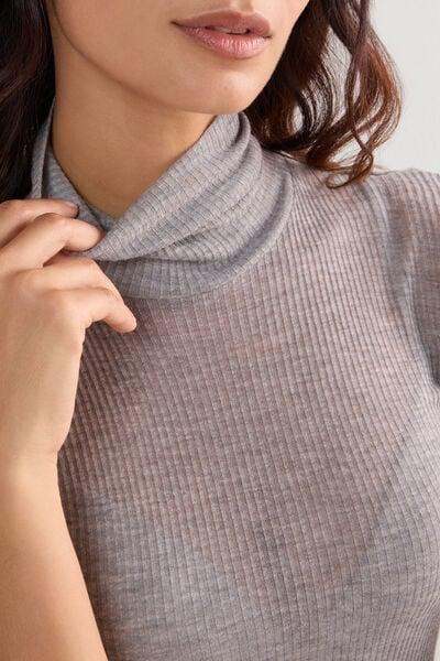 Grey Cashmere High-Neck Blouse, 5601_862J, large image number 5