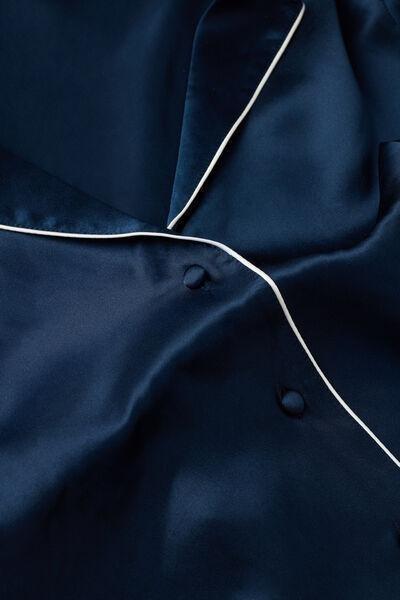 Navy Short-Sleeved Silk Shirt With Contrasting Edges, Intense Blue, large image number 4