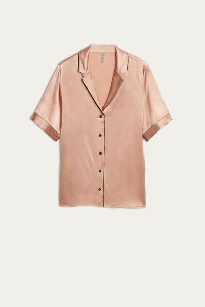 قميص ساتان وردي ساتان بأكمام قصيرة بزخر"ة متباينة ، نسائي, Satin Pink, large image number 2