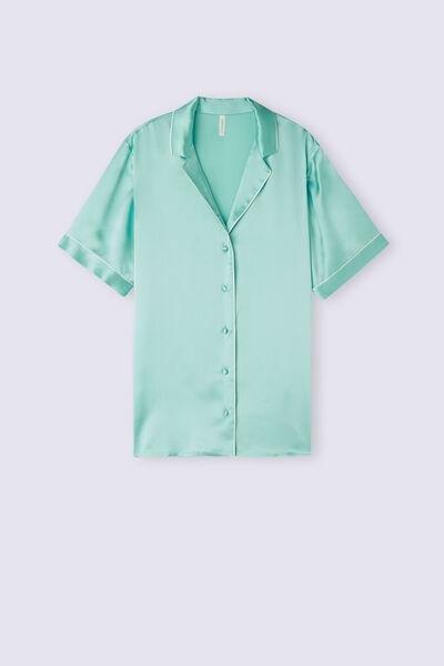 Intimissimi - Green Short-Sleeved Satin Shirt With Contrasting Trim