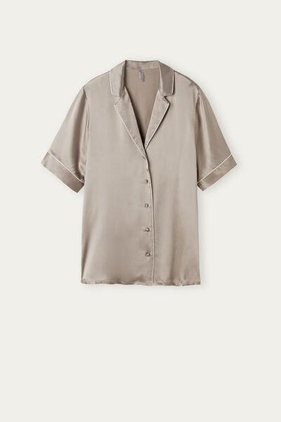 Beige Short-Sleeved Satin Shirt, 5601_651I, large image number 2