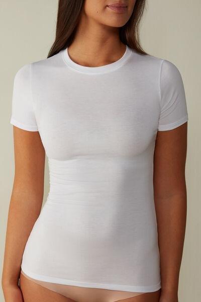 White Short-Sleeved Stretch Top, , large image number 0