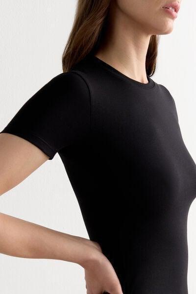 Black Short-Sleeved Stretch Top, Black, large image number 6