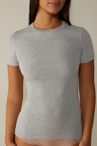 Grey Short-Sleeved Stretch Top, , large image number 0