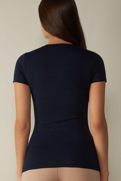 Blue Short-Sleeved Stretch Top, , large image number 3