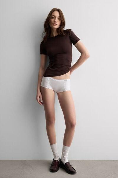 Brown Short-Sleeved Stretch Superior Cotton Top, 5601_705J, medium