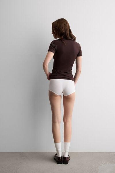 Brown Short-Sleeved Stretch Superior Cotton Top, 5601_705J, medium