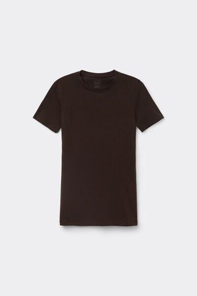 Brown Short-Sleeved Stretch Superior Cotton Top, 5601_705J, large image number 3