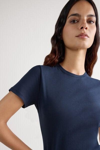 Navy Short-Sleeve Cotton Top, Intense Blue, large image number 5