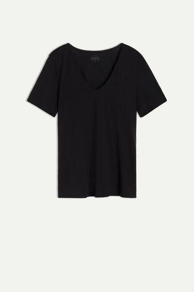 Intimissimi Black Short-Sleeved Ultrafresh Supima Cotton Top