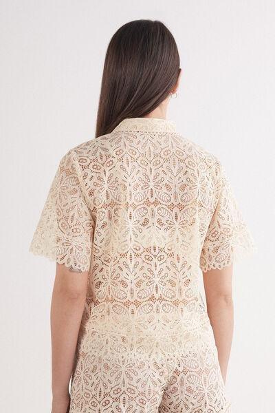 Beige Short-Sleeved Lace Shirt, 5601_865J, large image number 3