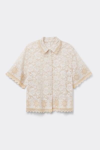 Beige Midsummer Dream Short-Sleeved Lace Shirt, 5601_118K, large image number 3