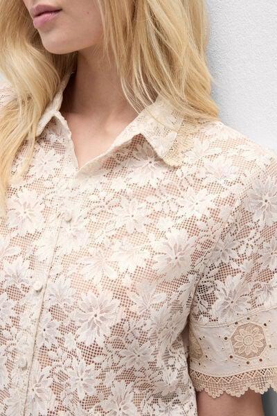 Beige Midsummer Dream Short-Sleeved Lace Shirt, 5601_118K, large image number 5