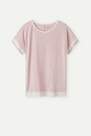 Intimissimi - LIGHT PINK MELANGE Short-Sleeve Modal Top with Lace Detail
