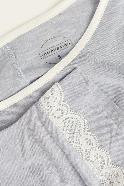 Blue Short-Sleeve Top With Lace Detail, , large image number 4
