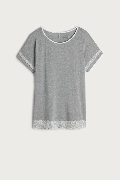 Grey  Short-Sleeve Top With Lace Detail, , large image number 2