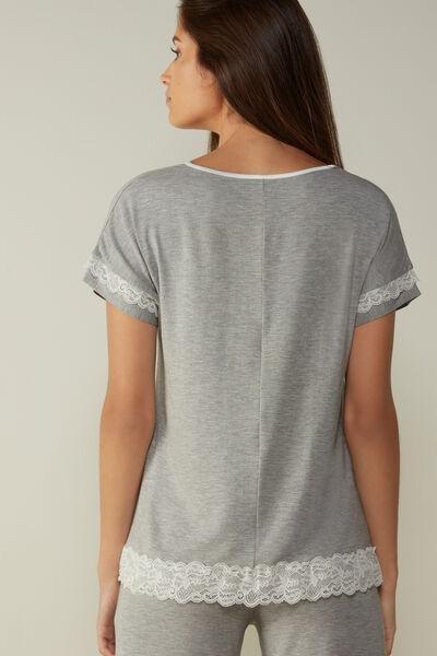 Grey  Short-Sleeve Top With Lace Detail, , large image number 3