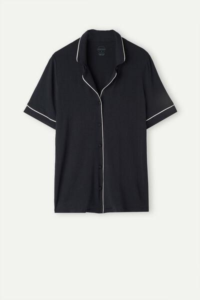 Black Short-Sleeved Button-Down Top, , large image number 2