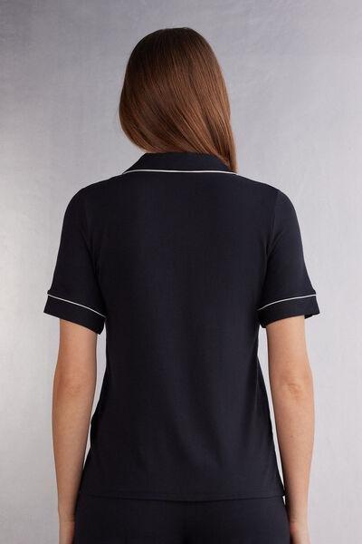 Black Short-Sleeved Button-Down Top, , large image number 3