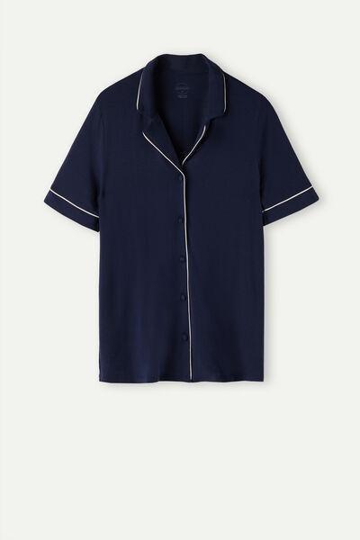Blue Short-Sleeved Button-Down Top, , large image number 2