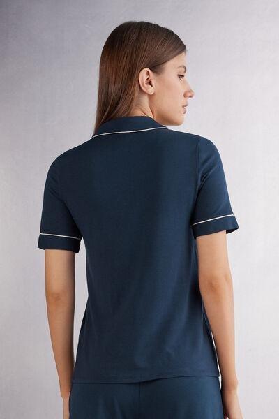 Blue Short-Sleeved Button-Down Top, , large image number 3